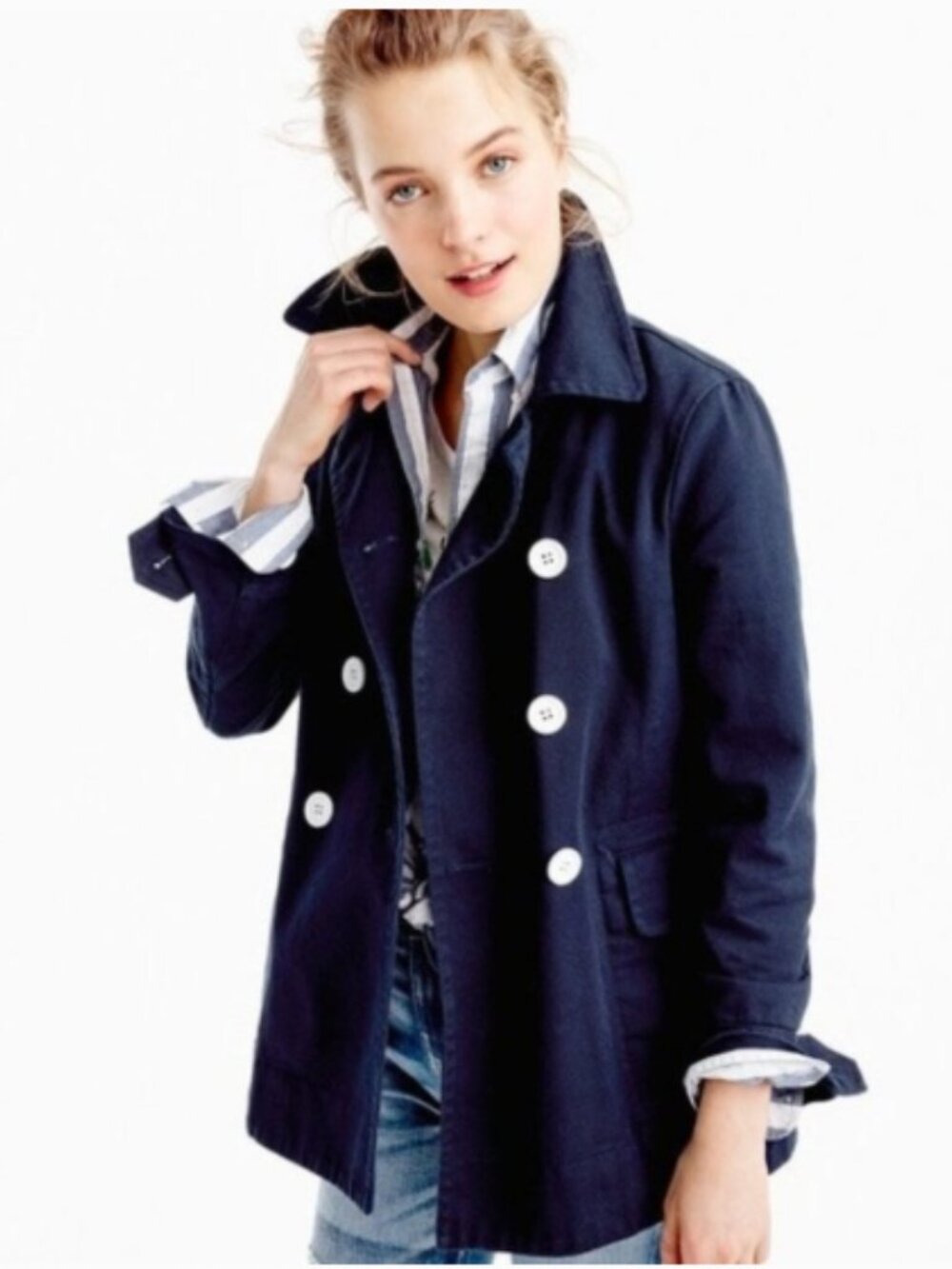 J. Crew Double Breasted Classic Twill Chino Heavyweight Cotton Peacoat Size 8 - Picture 2 of 10